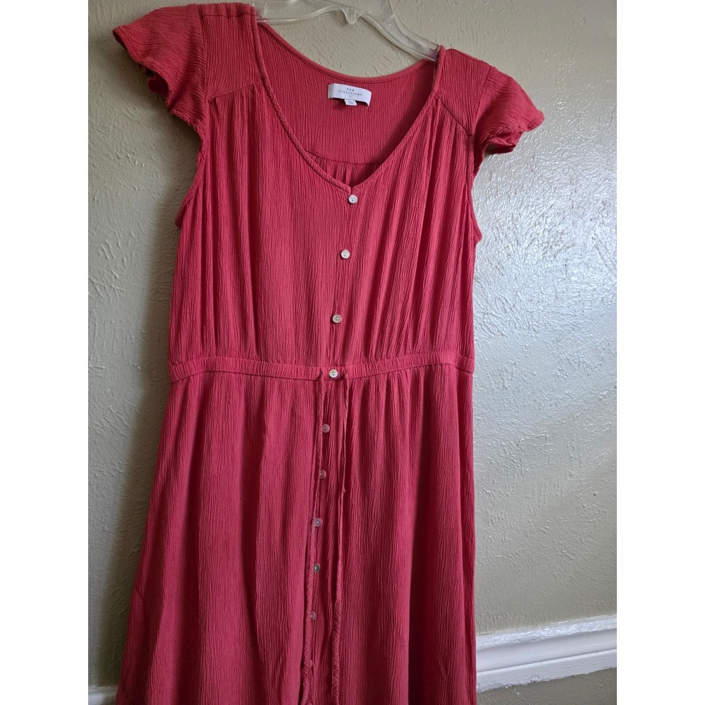 New Directions Coral Pink Crinkle Button Front High Low Midi Dress XL Boho
